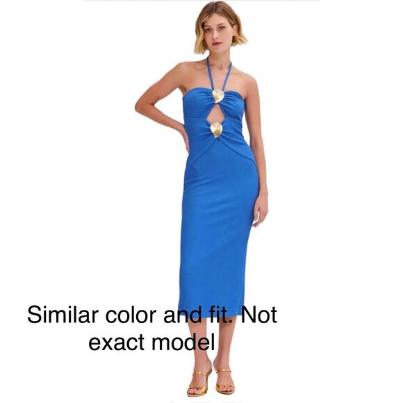 PatBO Dresses & Skirts - PATBO ROYAL BLUE STRETCH JACQUARD HALTER CUT OUT MIDI DRESS SZ 4